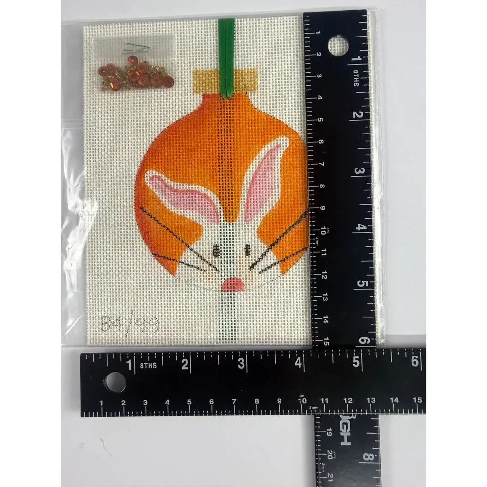 Jody Designs Hand Painted Needlepoint Canvas Christmas Ornament Bunny B4/99 Bead